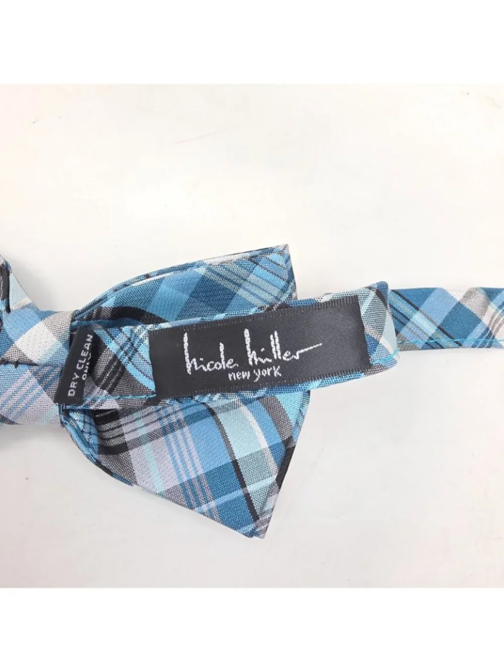 Nicole Miller Pre-Tied Bow Tie Teal Green Black Adjustable Neck Silk Plaid